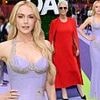 Lindsay Lohan shows off her taut complexion as she dazzles in a sequin gown while Jamie Lee Curtis wears an elegant red cape dress at the Freakier Friday UK premiere