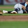 Rays' Jonathan Aranda collides with Giancarlo Stanton and exits game