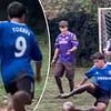 Man City legend's son wears Chelsea kit as he shows off impressive skills while playing barefoot in the garden