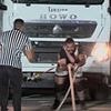 Heavy weights on show! Athletes in Libya flex their muscles as they compete in a truck-pulling competition
