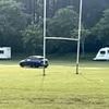 Shocking moment community rugby pitch is torn up by driver performing handbrake turns - after travellers pitched up on fields