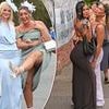 York racegoers flash the flesh in flirty frocks and backless dresses as they brave grey skies at Ladies' Day