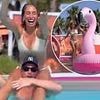 Stacey Solomon stuns in a cream bikini as she and husband Joe Swash put on an animated display at the adults pool party during family holiday