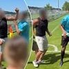 Shocking moment referee is PUNCHED by angry father at junior football match in Switzerland