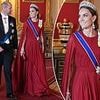 Kate Middleton wears striking scarlet gown as she makes dazzling return to high-profile royal duties - in her first State Banquet for more than a year
