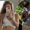 Rosie Huntington-Whiteley shows off her toned abs in a plunging sports bra and gives a rare insight into family life with her two children