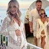 Baby number two! Sam Burgess' wife Lucy pregnant with couple's second child as she shows off her growing bump in figure-hugging lace dress