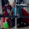 Wild moment man wearing a helmet is tackled to the ground by Virgin cabin crew in front of shocked passengers