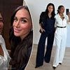 Meghan Markle beams for selfies with Emma Grede in behind-the-scenes snaps from her podcast interview - where she appeared to take subtle swipe at royals over 'truth'