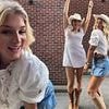 New Diddly Squat farmhand Harriet Cowan dances in a denim mini skirt and cowboy boots for a country day